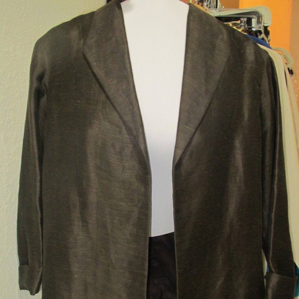 LAFAYETTE NY 148 BROWN SILK LINEN OPEN BLAZER 6P